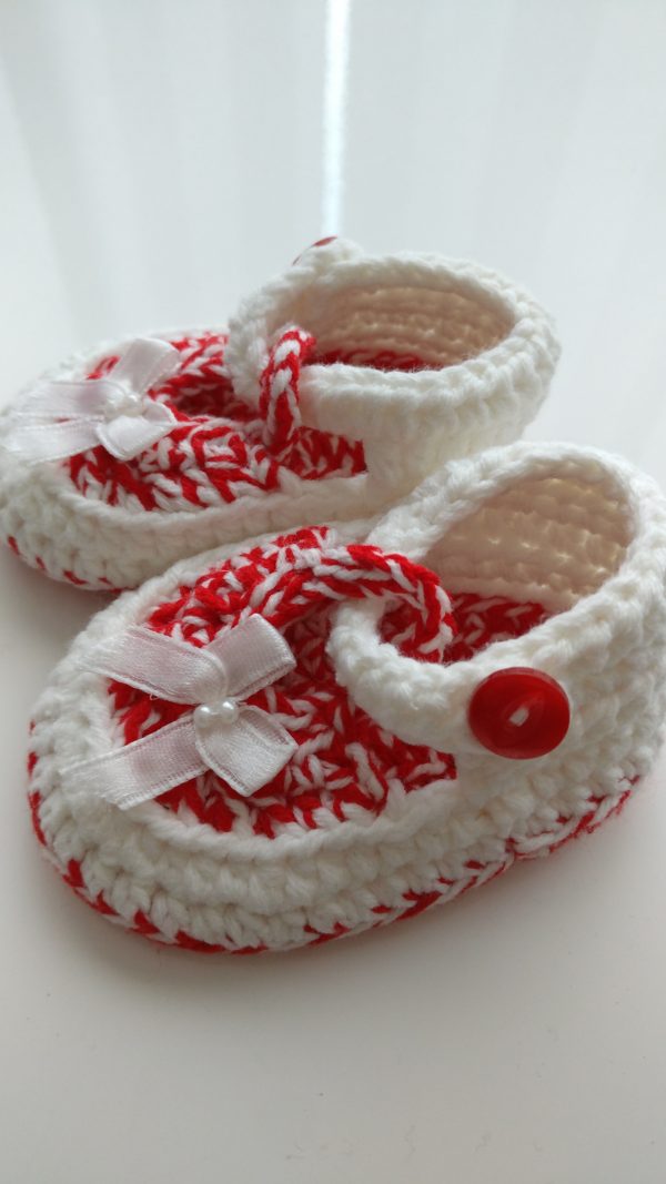 Gehaakte Baby Schoentjes (Rood/Wit) - Afbeelding 2