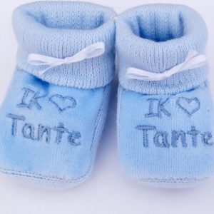 Petit Villain Newborn Slofjes - I love tante (blauw)