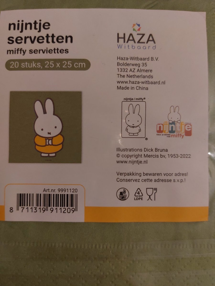 Nijntje Servetten - Groen - 20 stuks - Afbeelding 2