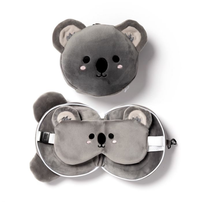 Relaxeazzz Reiskussen Koala Ronde Knuffel & Slaapmasker 3in1 voor