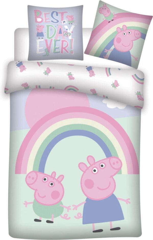Peppa Pig Dekbedovertrek Regenboog - Peuterdekbedovertrek - 100x135 cm