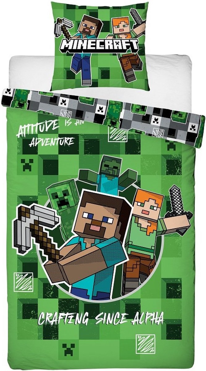 Minecraft Dekbedovertrek - Dubbelzijdig - 1-Persoons Dekbedovertrek