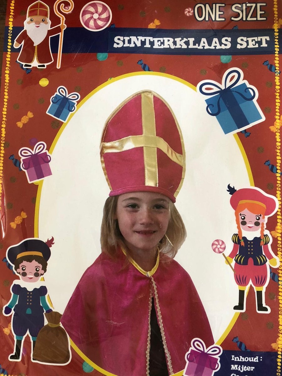 Sinterklaas - Mijter en cape - Roze - 2-delig - One Size